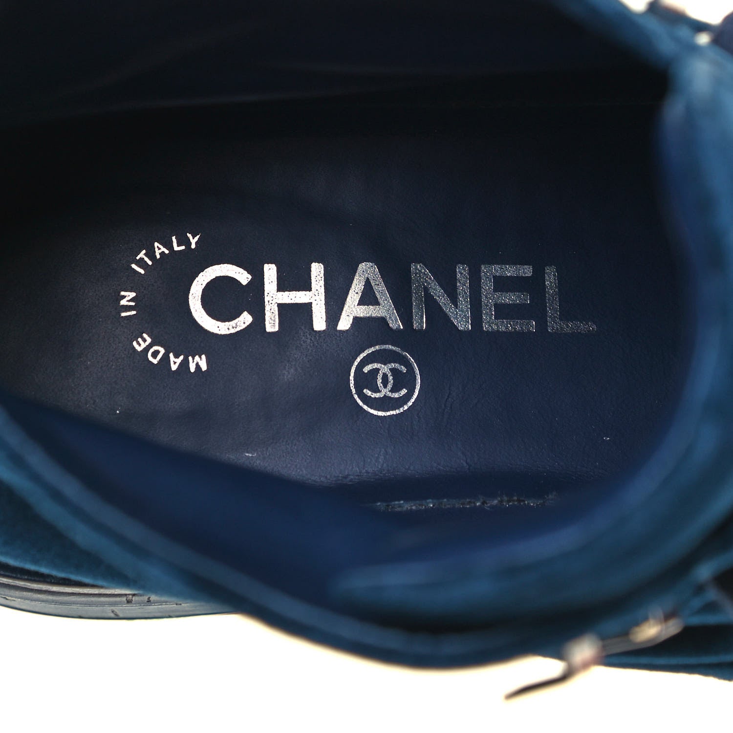 Chanel Velvet Patent Cap Toe CC Lace Up Combat Boots 39 Blue Black 6 of 7