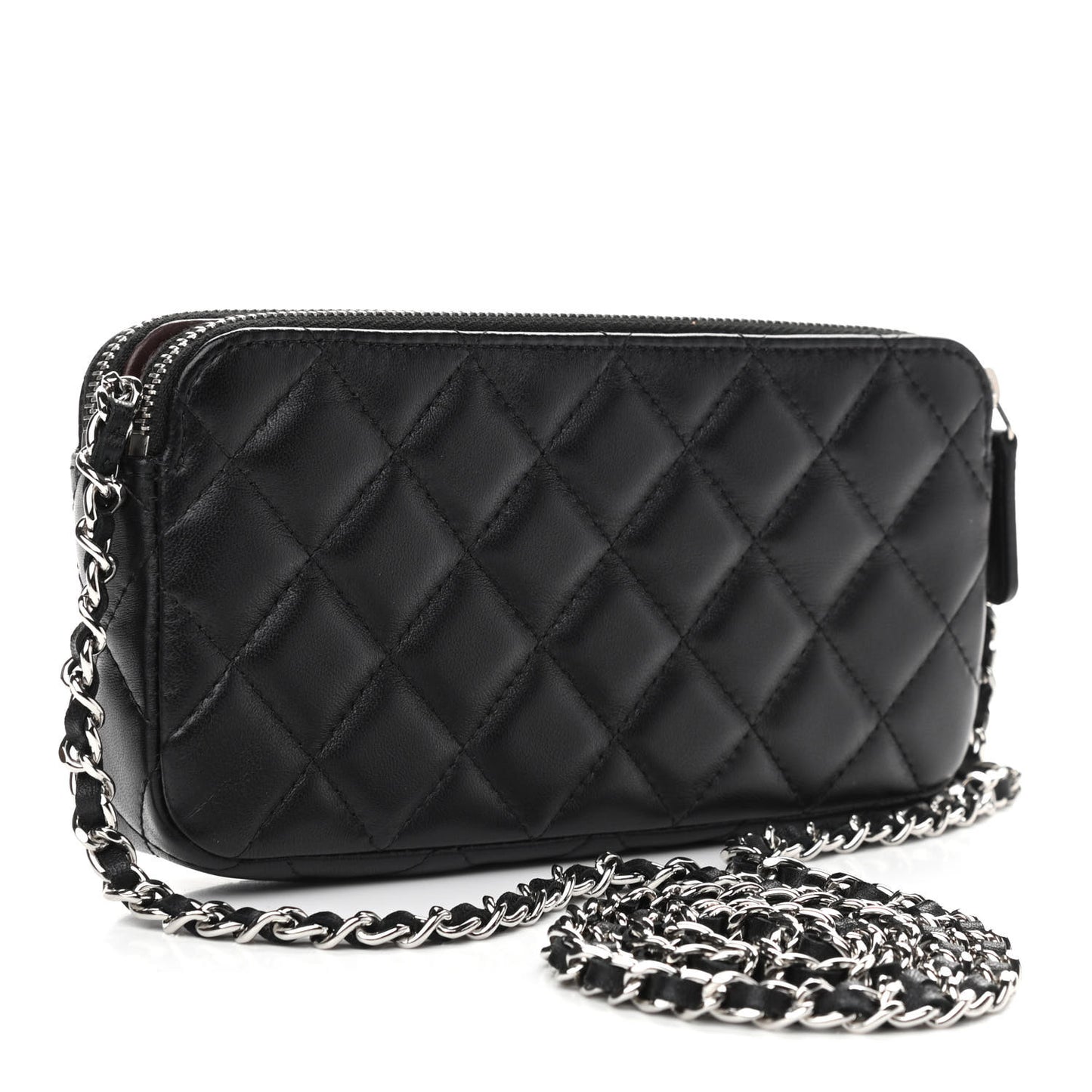 Lambskin Quilted Small Clutch With Chain Black