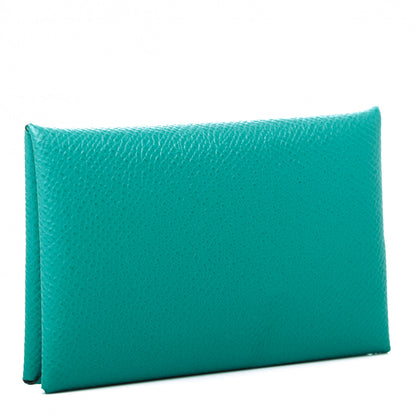 Hermes Epsom Calvi Card Case Bleu Paon 3 of 7