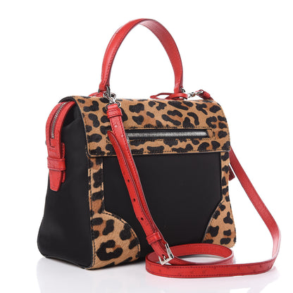 Prada Tessuto Cavallino Ostrich Leopard Print Tote Black Miele Rosso 3 of 10
