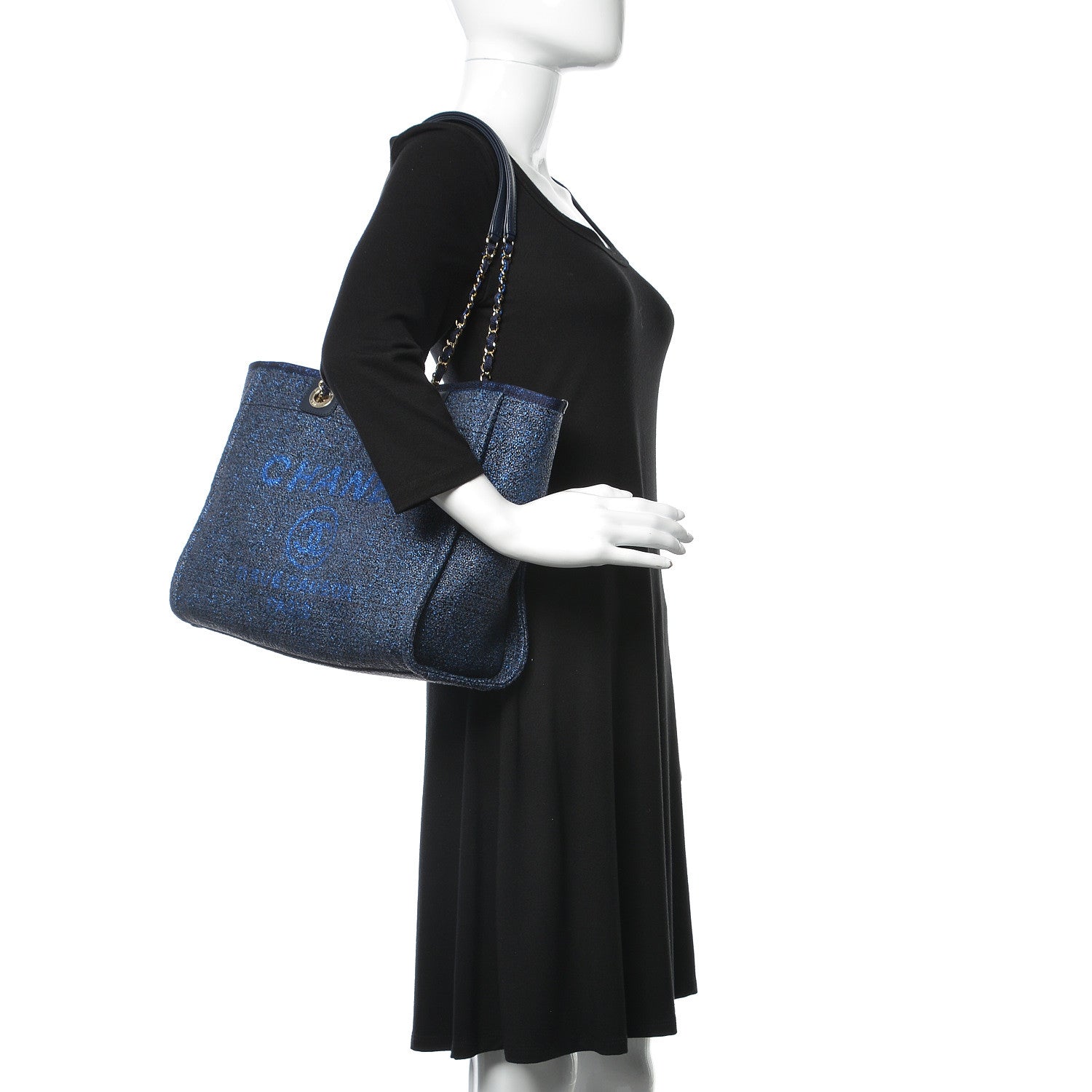 Chanel Lurex Boucle Small Deauville Tote Blue 2 of 9