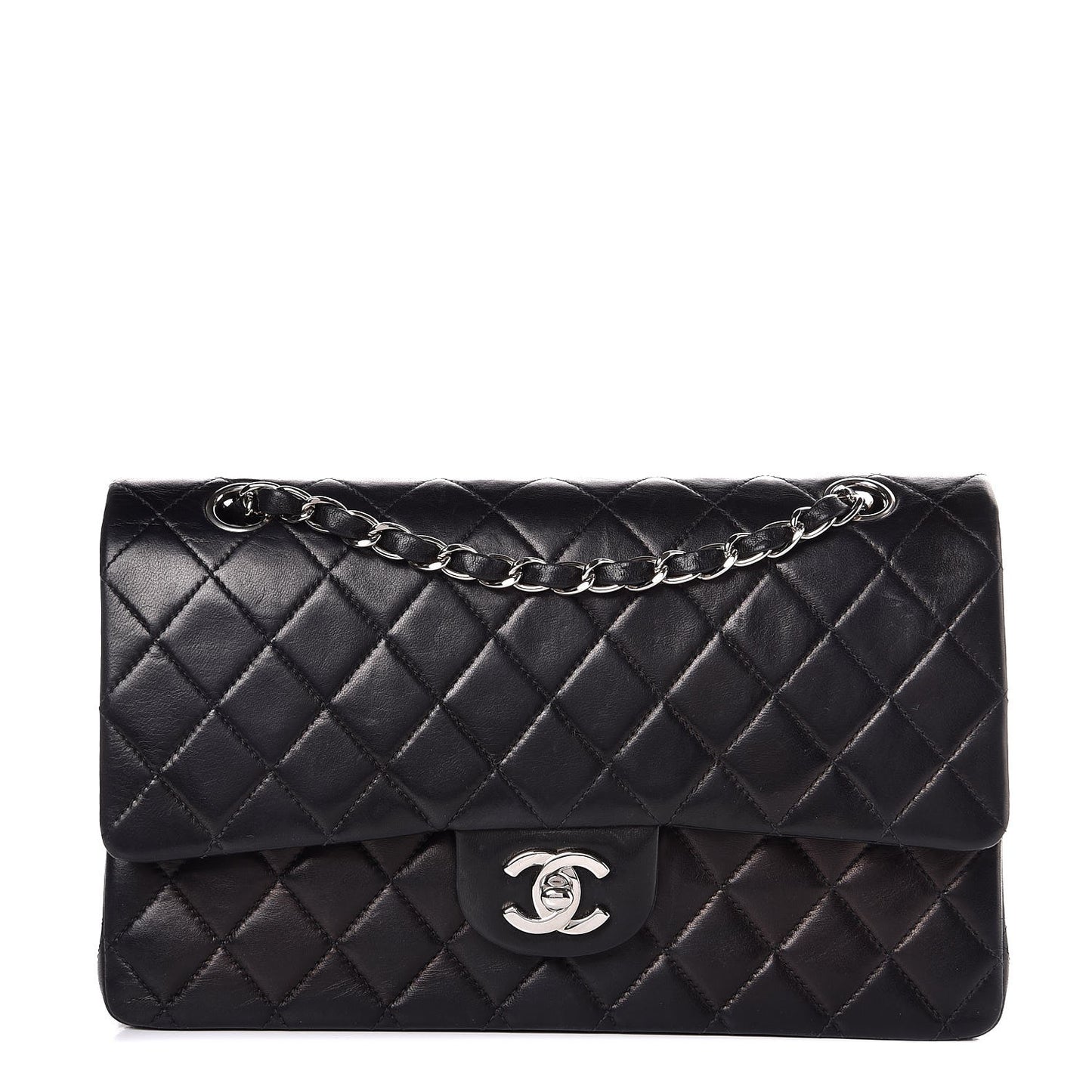 Lambskin Quilted Medium Double Flap Black