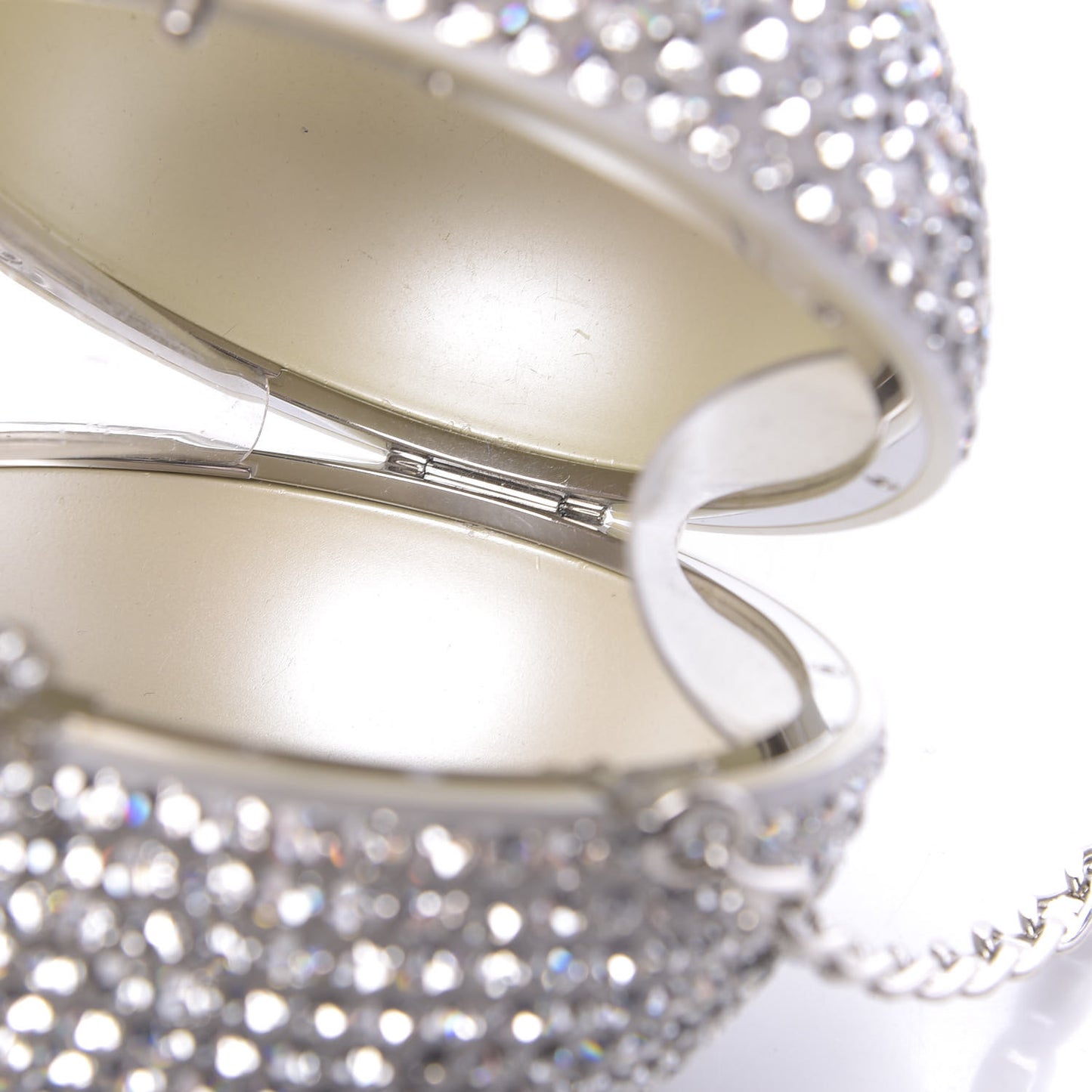 Plexiglass Strass CC Round Minaudiere Clutch Silver