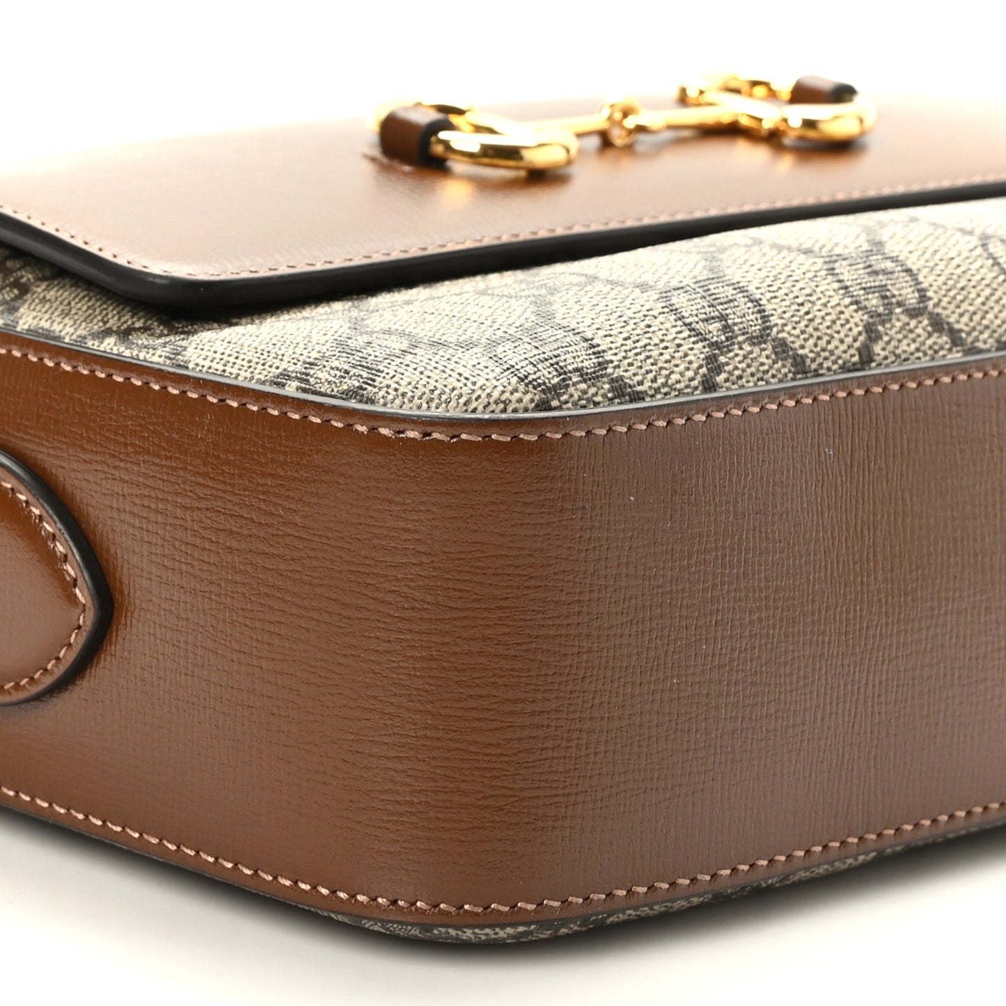GG Supreme Monogram Small Horsebit 1955 Shoulder Bag Beige Brown Sugar