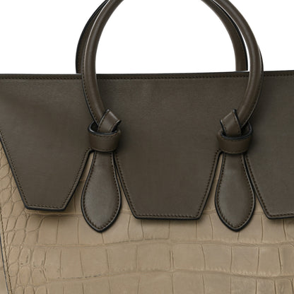 Celine Crocodile Embossed Nubuck Calfskin Small Tie Knot Tote Grey 7 of 9