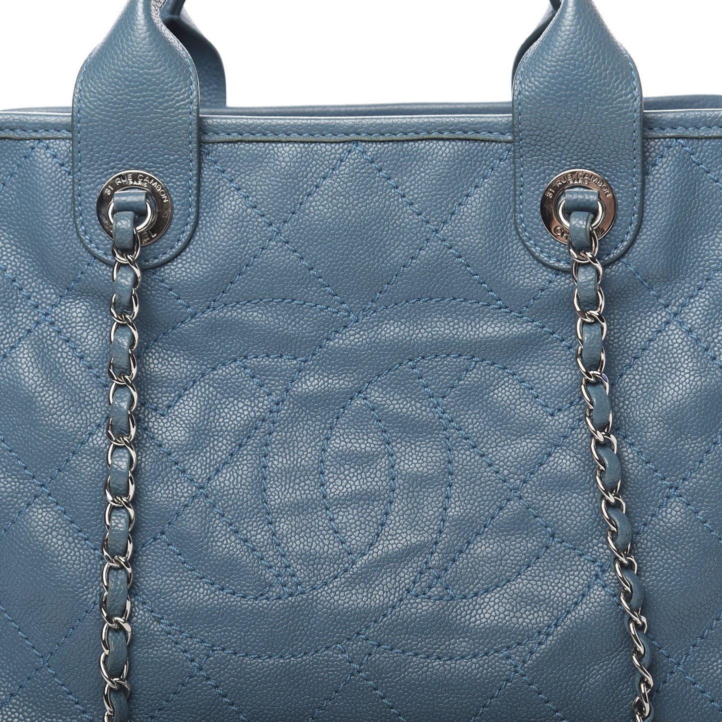 Caviar Quilted Deauville Bowling Bag Blue