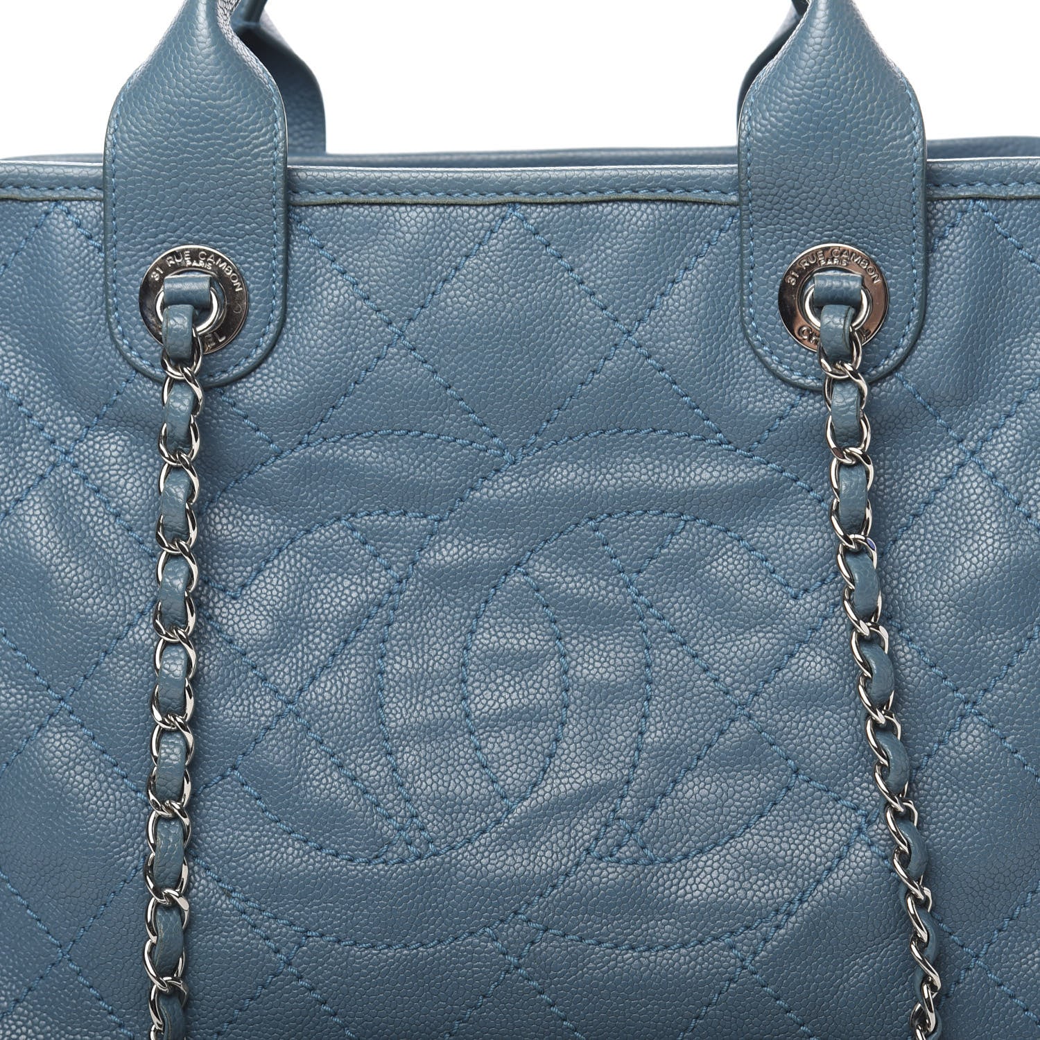 Chanel Caviar Quilted Deauville Bowling Bag Blue 8 of 12