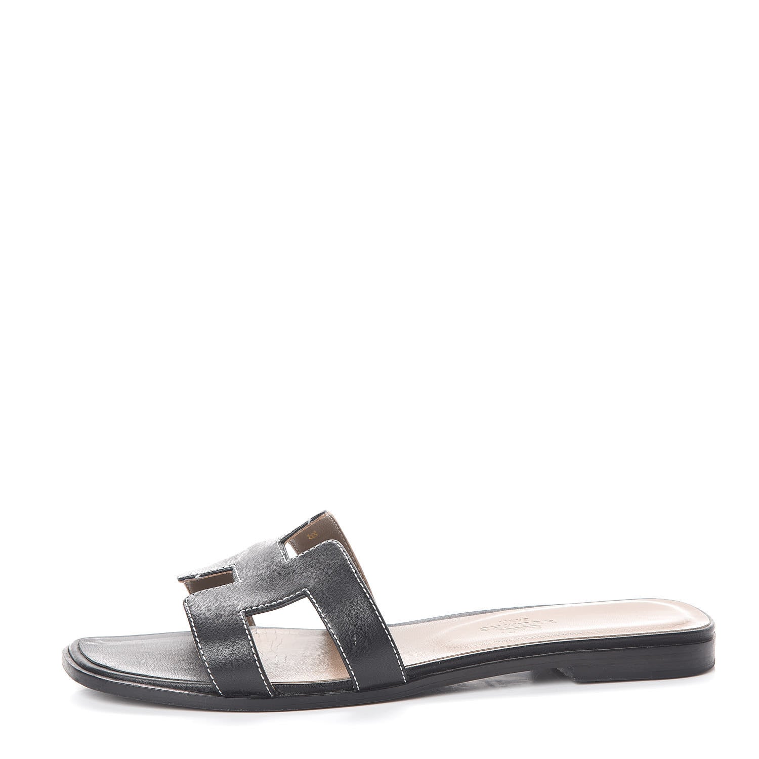 Hermes Box Calfskin Oran Sandals 39 Black 1 of 7