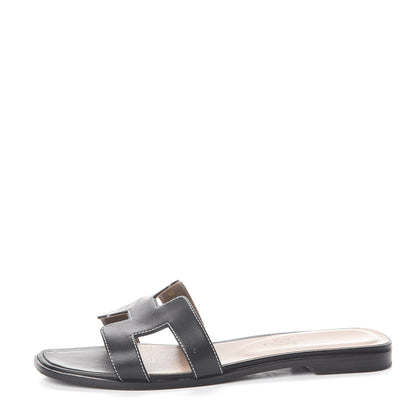 Hermes Box Calfskin Oran Sandals 39 Black 1 of 7