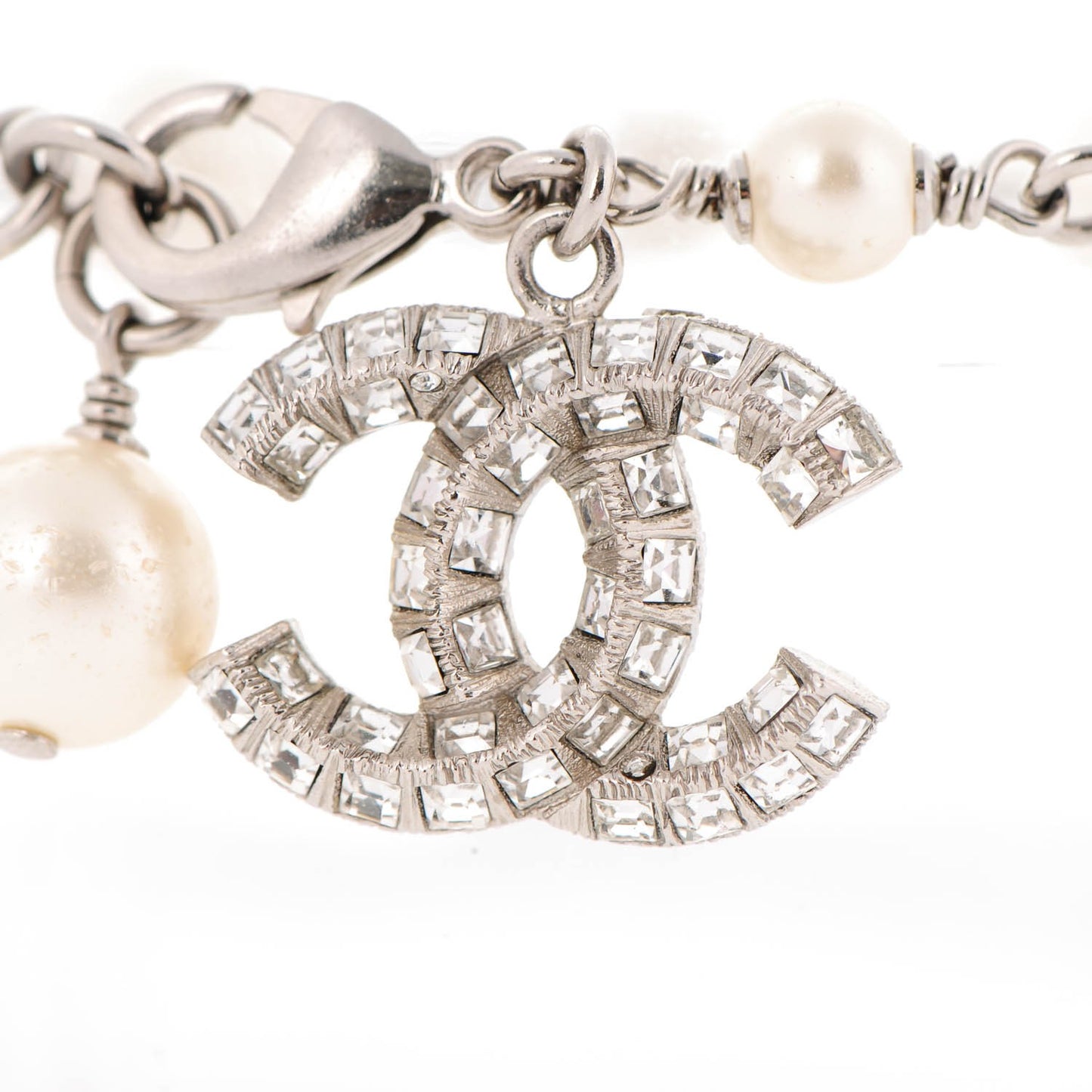 Baguette Crystal Pearl CC Bracelet Silver