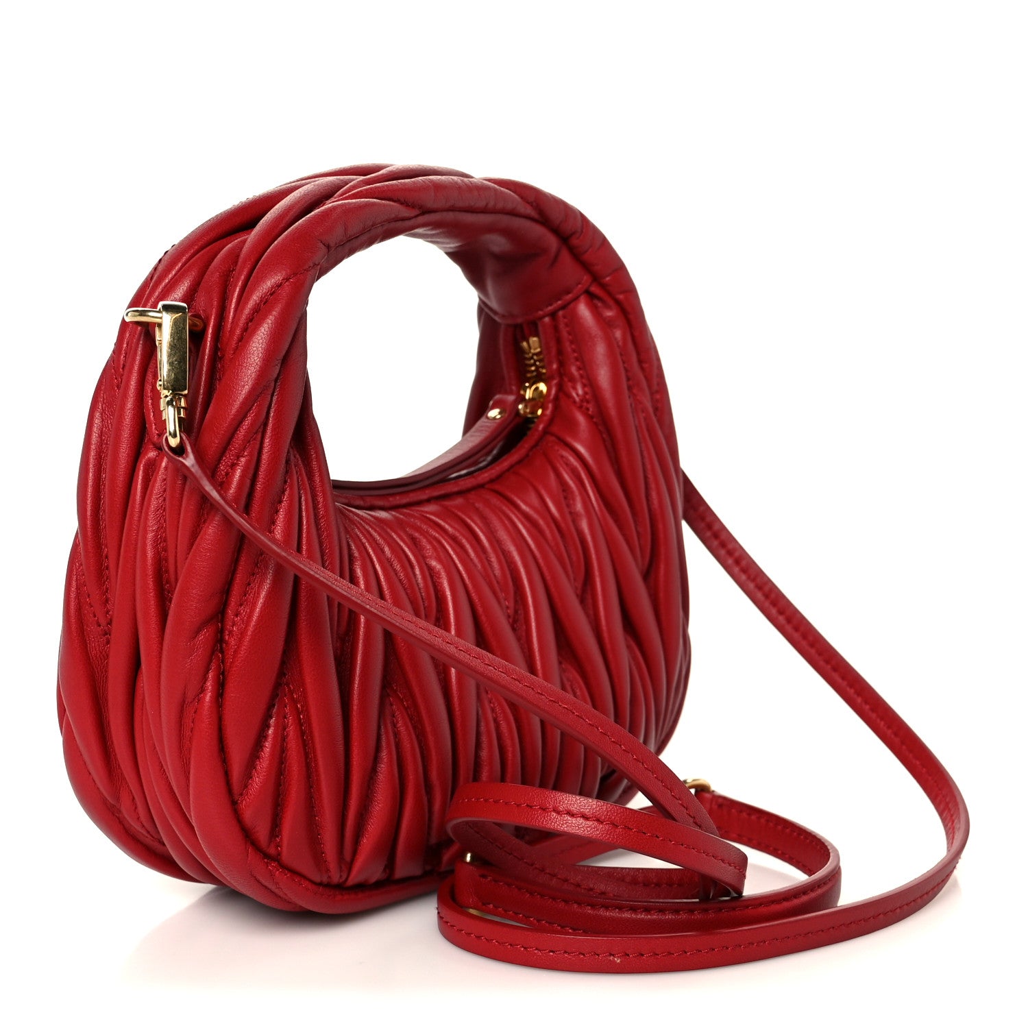 Miu Miu Nappa Matelasse Mini Wander Hobo Fuoco 3 of 10