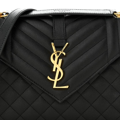 Saint Laurent Grain De Poudre Textured Mixed Matelasse Triquilt Medium Monogram Satchel Black 10 of 13