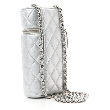 Chanel Metallic Lambskin Quilted Phone Holder With Chain Silver 2 of 12