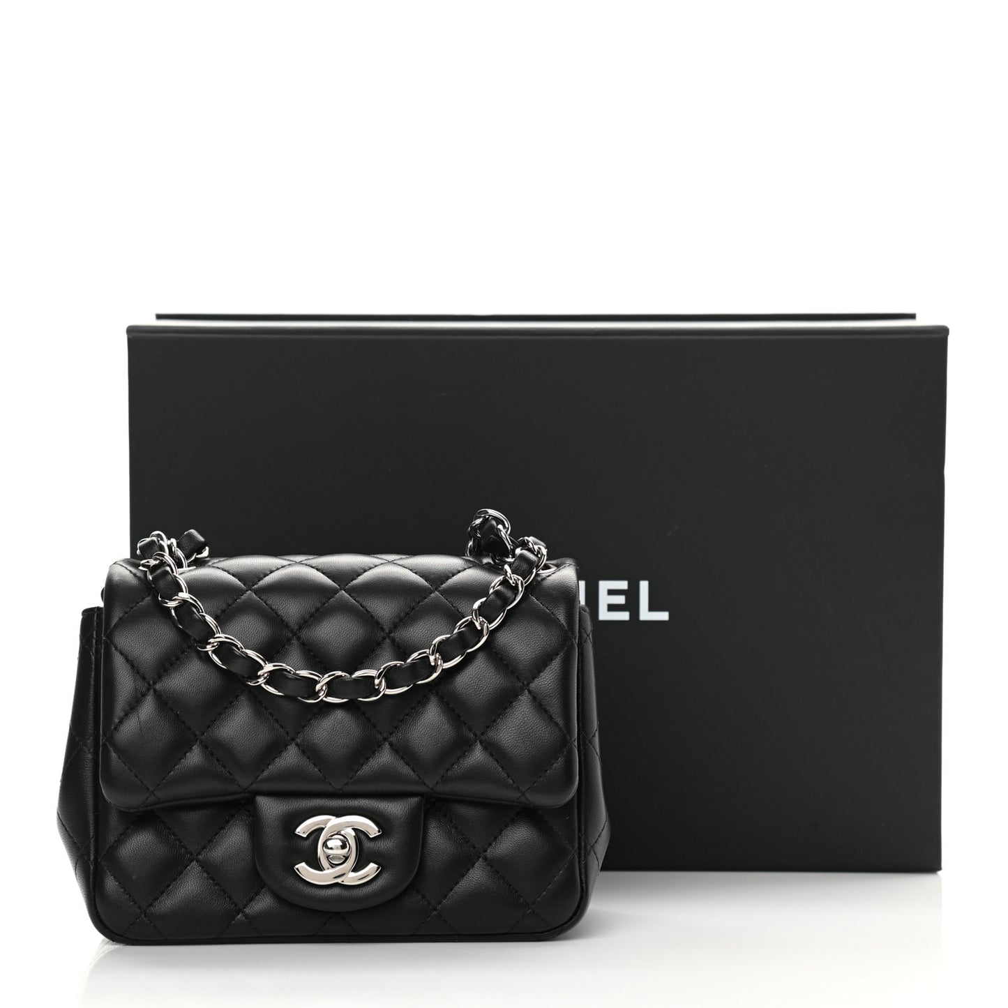Lambskin Quilted Mini Square Flap Black