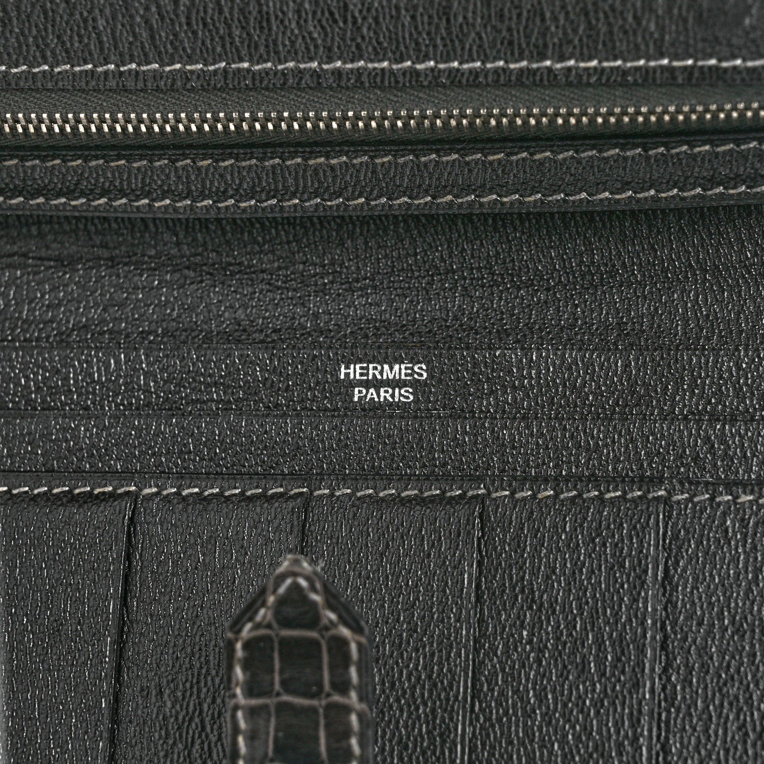 Hermes Shiny Alligator Bearn Gusset Wallet Graphite 6 of 6