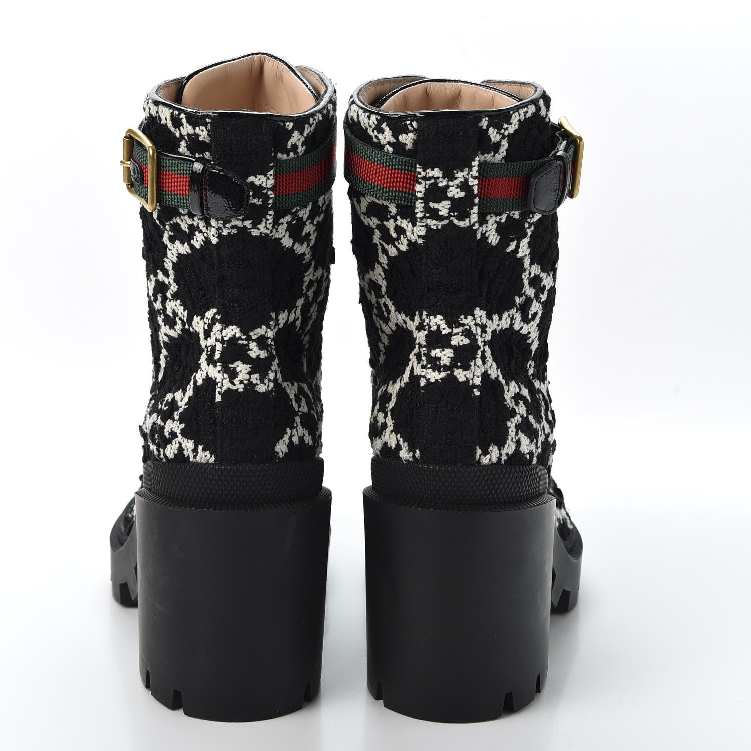 Gucci Tweed GG Monogram Lace Up Combat Ankle Boots 37.5 Black 6 of 9