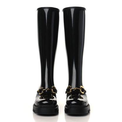 Gucci Rubber Horsebit Knee High Boots 38 Black 3 of 7