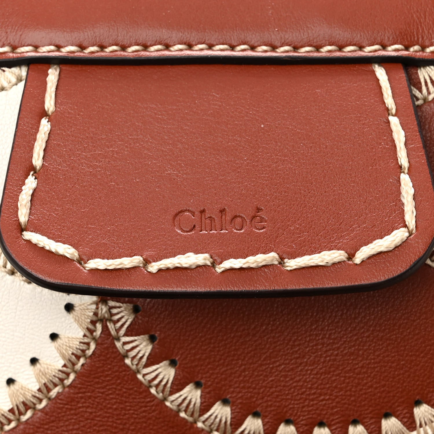 Chloe Nappa Shiny Calfskin Scallop Patchwork Medium Edith Day Bag Sepia Brown 6 of 9