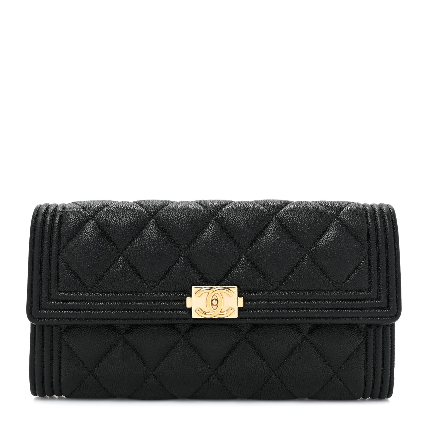 Caviar Quilted Large Boy Gusset Flap Wallet Black