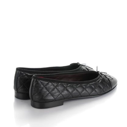 Chanel Aged Calfskin Quilted CC Cap Toe Ballerina Flats 40 Black 4 of 8