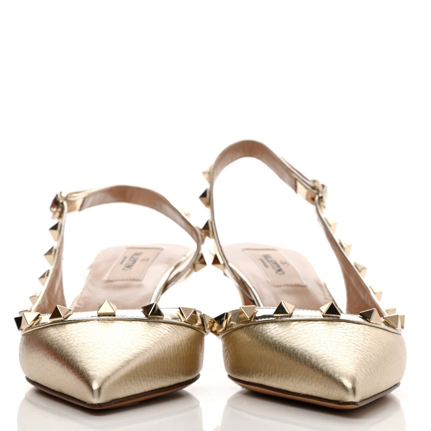 Metallic Pebbled Calfskin Rockstud Half D'Orsay Slingback 50mm Pumps 35.5 Platino