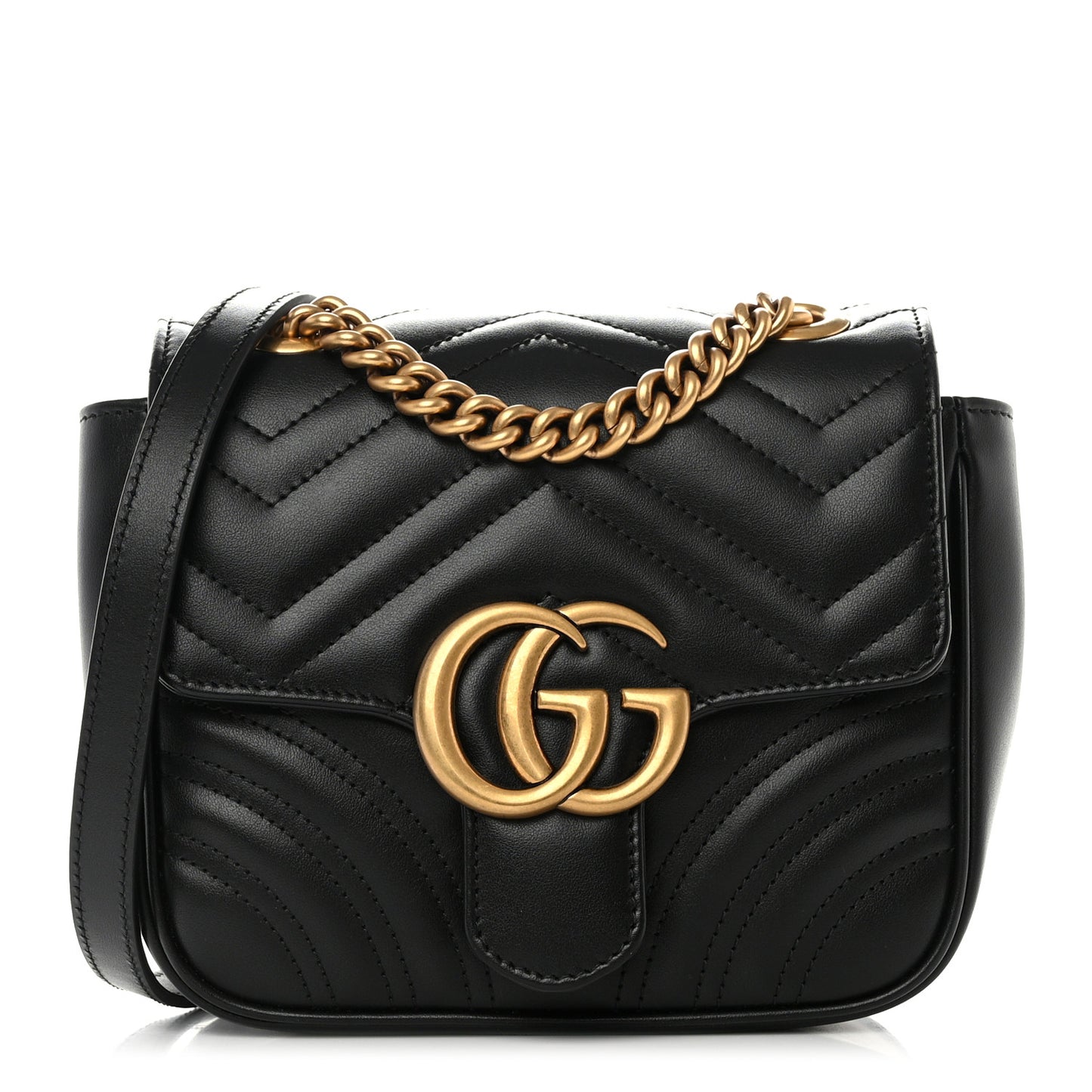 Calfskin Matelasse Mini GG Marmont Square Shoulder Bag Black