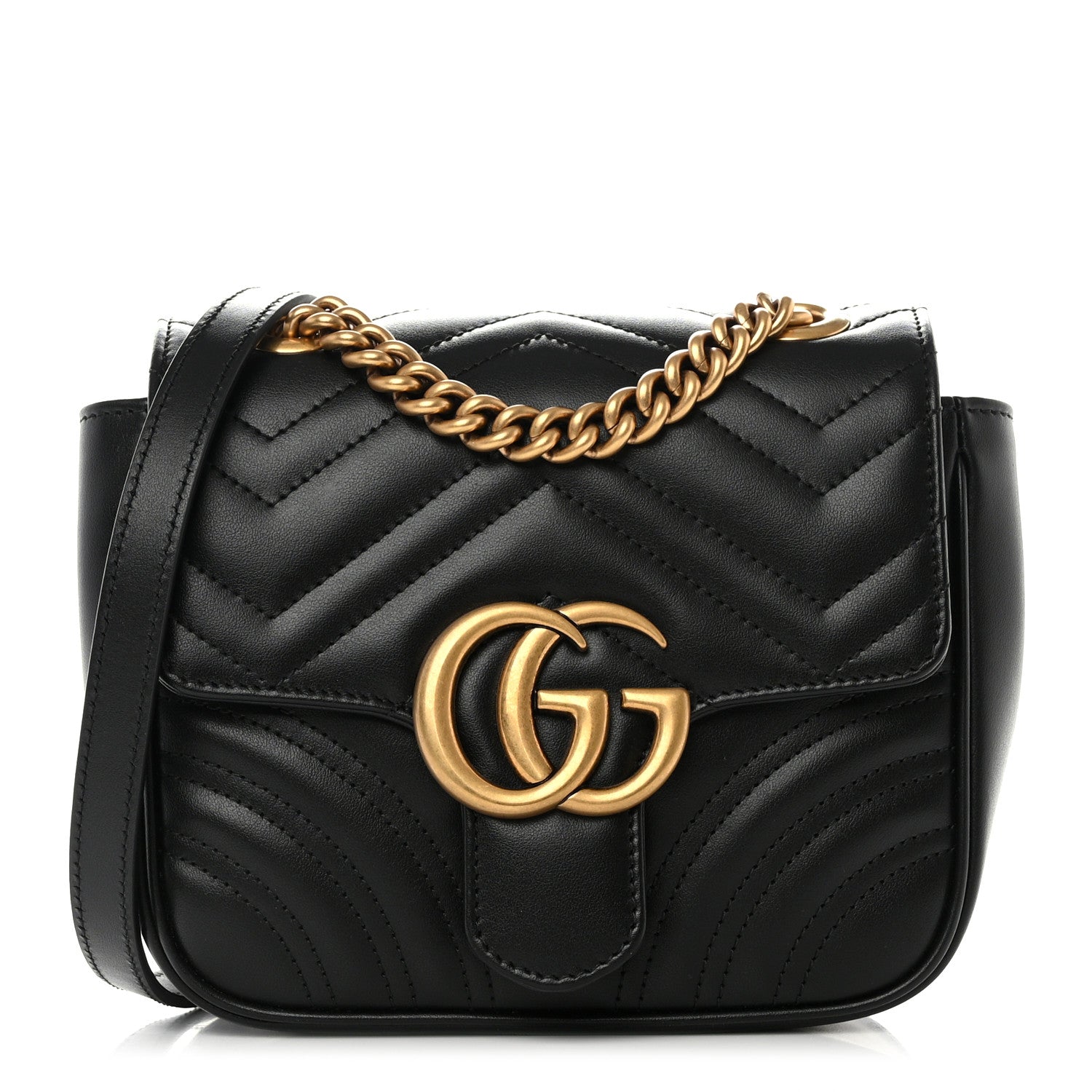 Gucci Calfskin Matelasse Mini GG Marmont Square Shoulder Bag Black 1 of 11