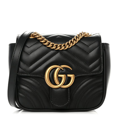 Gucci Calfskin Matelasse Mini GG Marmont Square Shoulder Bag Black 1 of 11