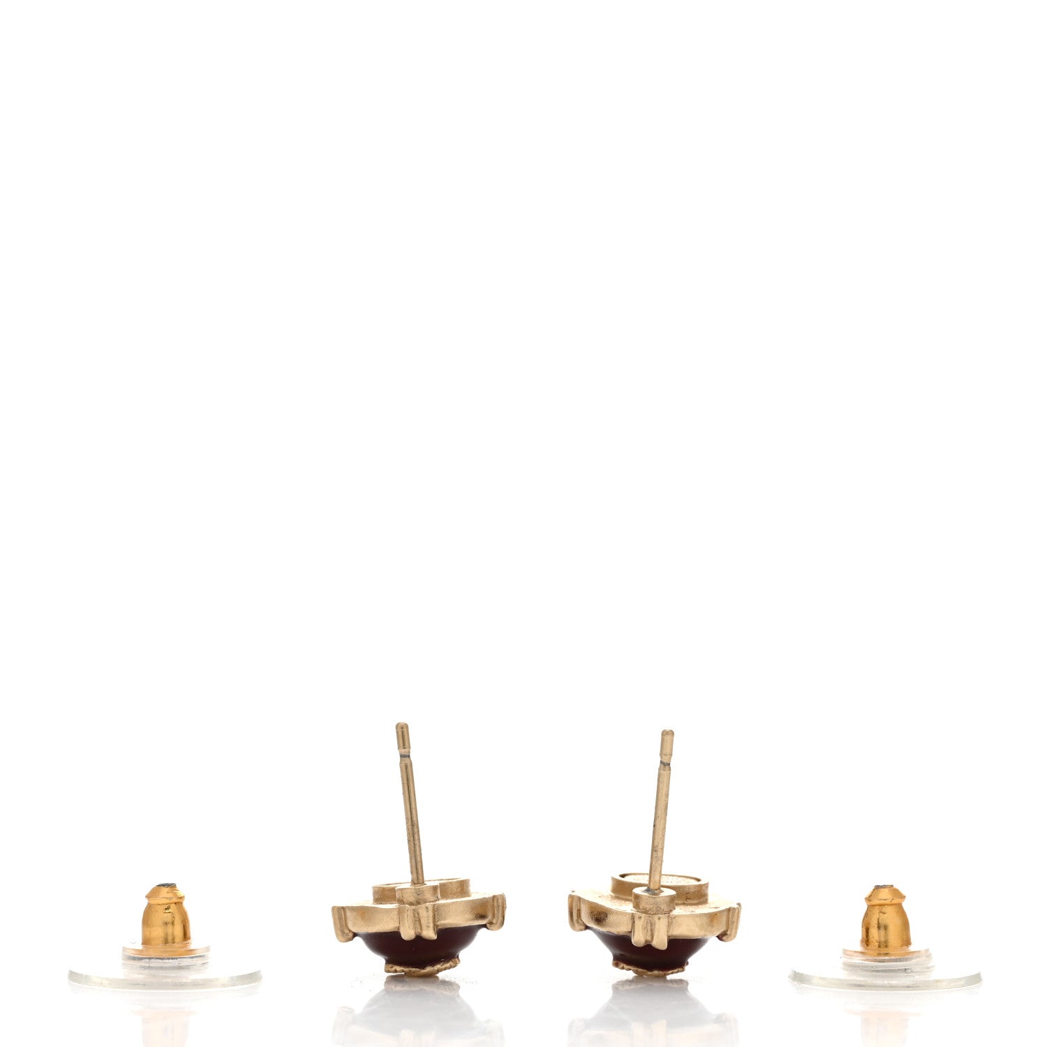 Chanel Enamel CC Stud Earrings Red Gold 3 of 4