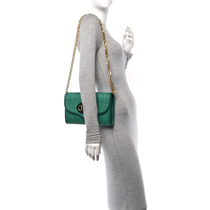 Gucci Straw Azalea Calfskin Mini Horsebit 1955 Chain Shoulder Bag Green Black 2 of 11
