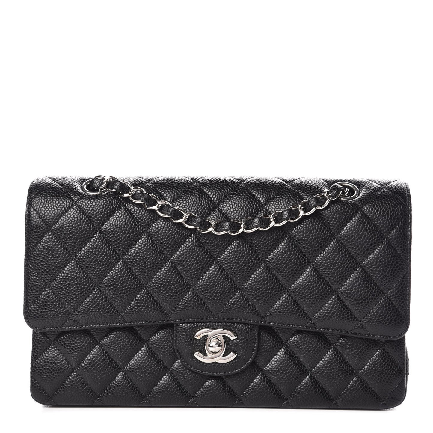 Caviar Quilted Medium Double Flap Black
