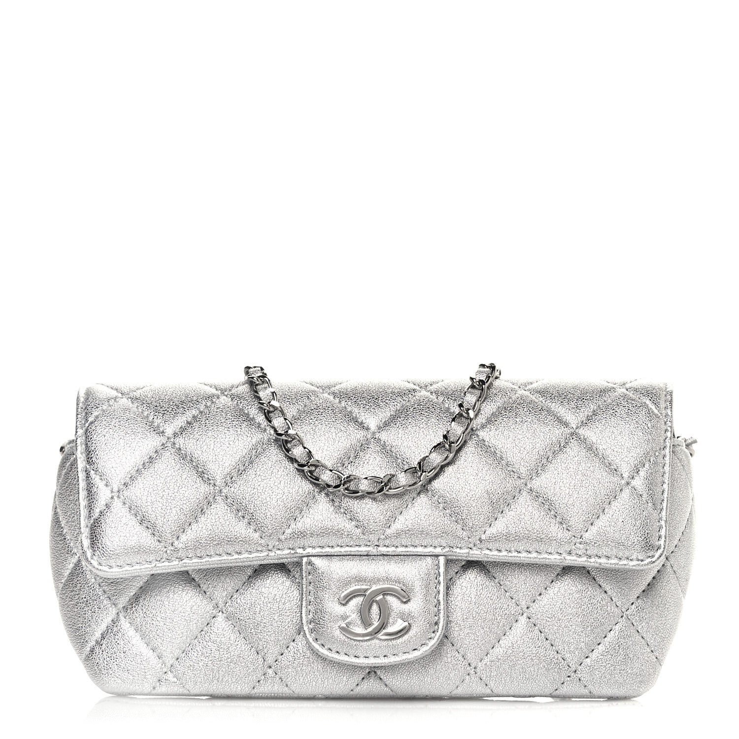 Chanel Metallic Lambskin Quilted Glasses Case With Chain Silver 1 of 14