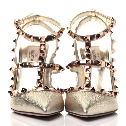 Valentino Garavani Metallic Pebbled Calfskin Rockstud Ankle Strap 100mm Pumps 36.5 Rame Sahara 2 of 9