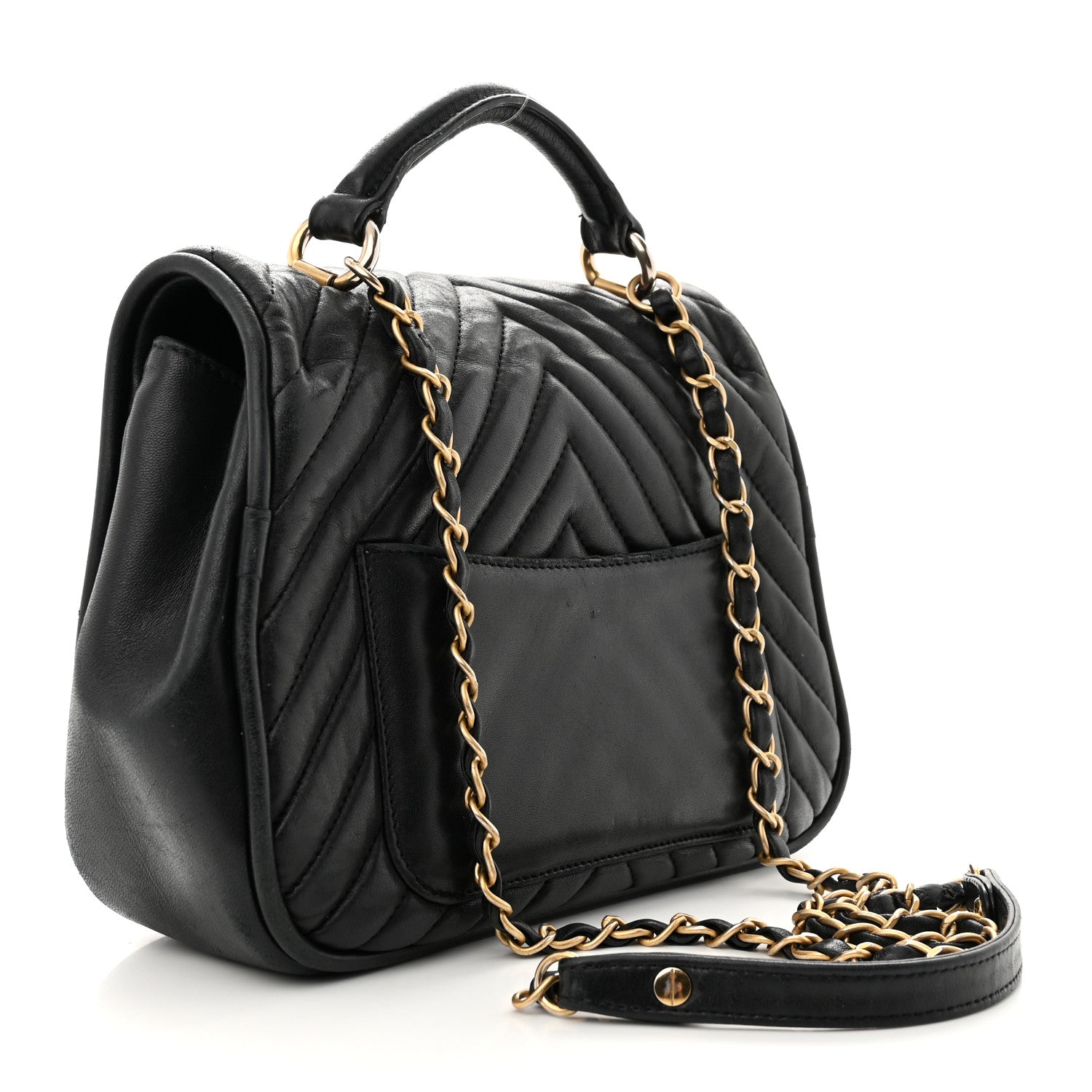 Chanel Lambskin Reverse Chevron Quilted Round Top Handle Flap Black 3 of 19