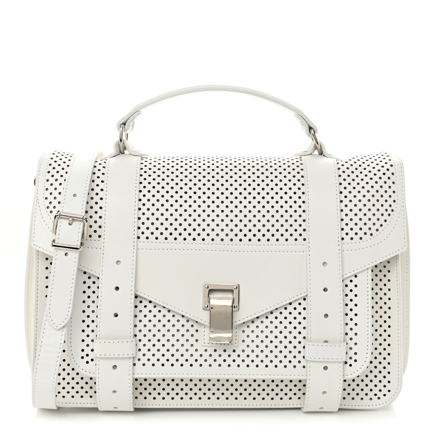 Proenza Schouler Lambskin Perforated Medium PS1 Satchel White 1 of 12