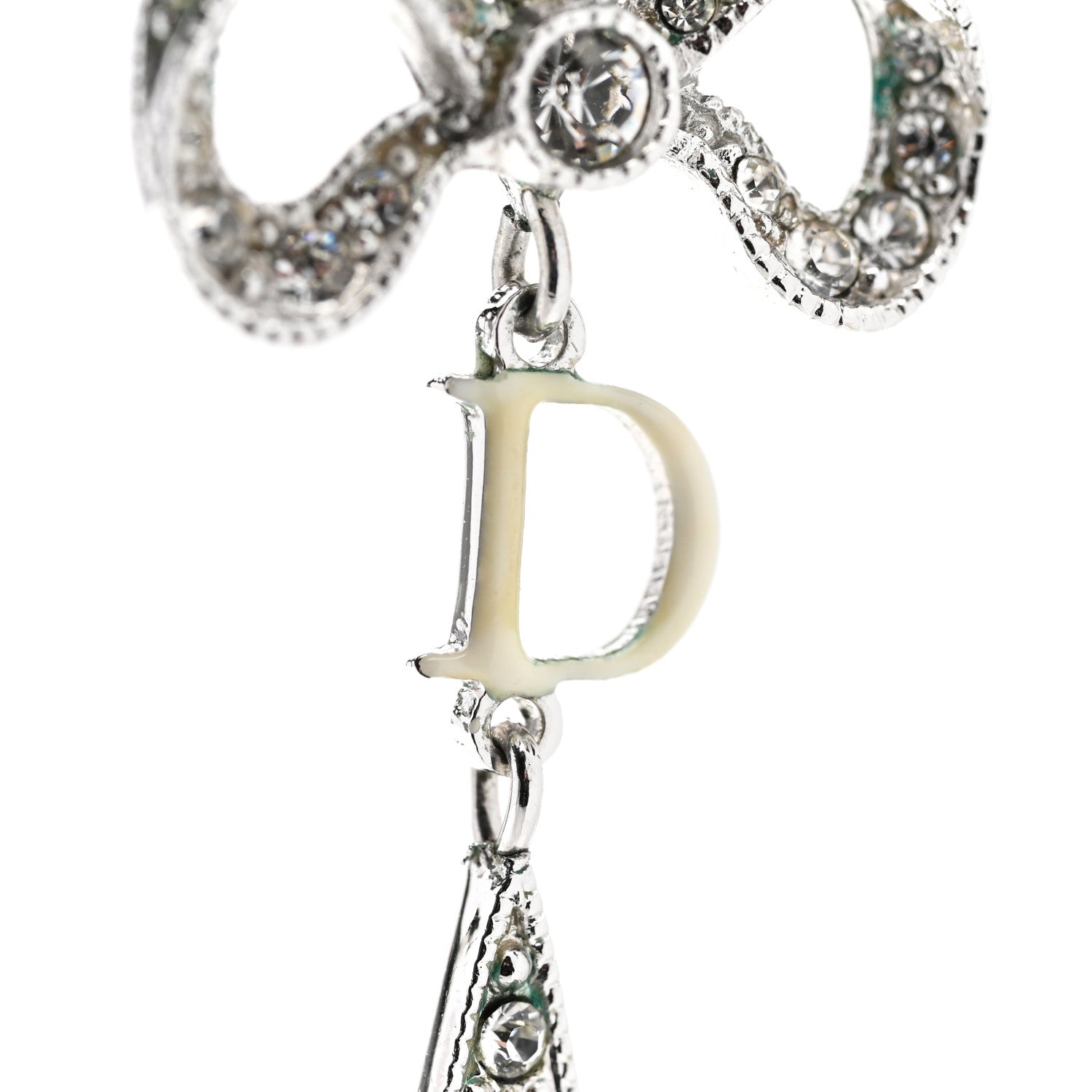 Christian Dior Crystal Bow Hoop Earrings Silver 4 of 4