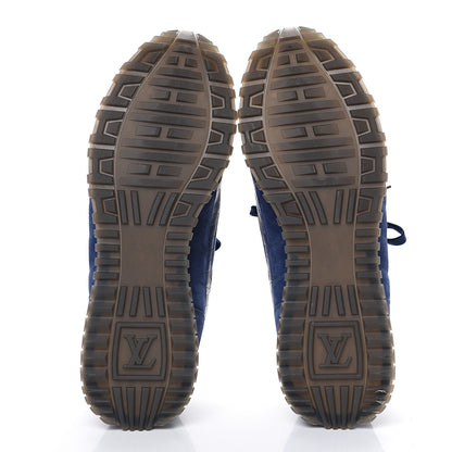 Louis Vuitton Calfskin Suede Damier Run Away Sneakers 10 Blue 6 of 9