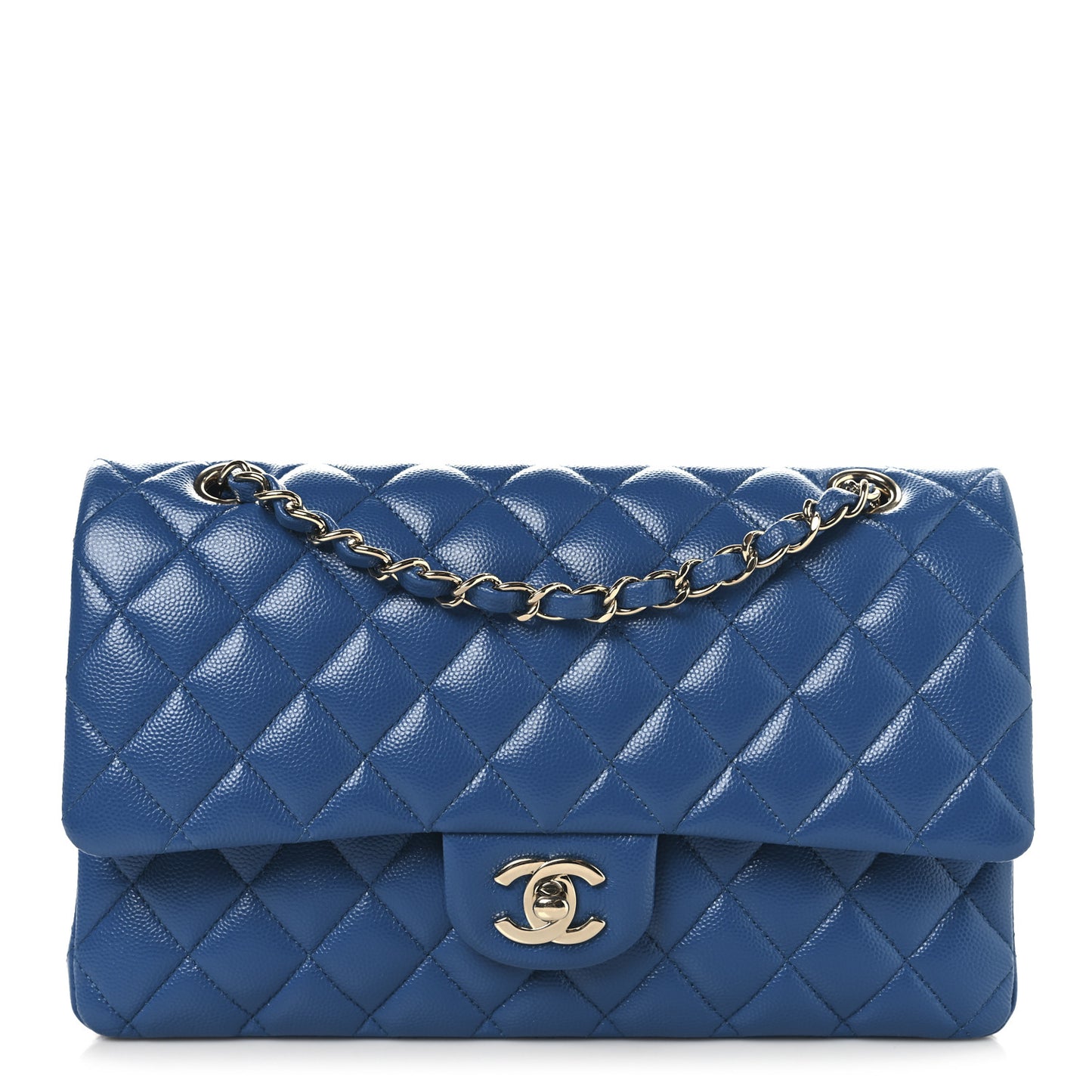 Caviar Quilted Medium Double Flap Blue