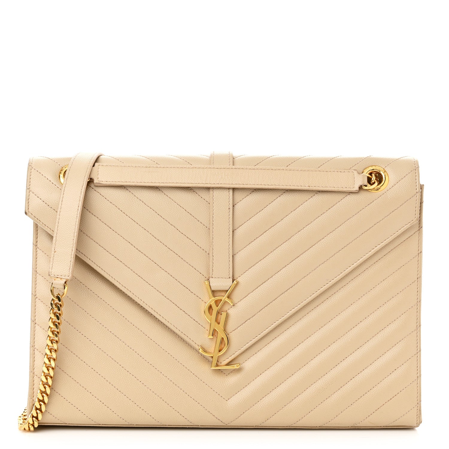 Saint Laurent Grain De Poudre Matelasse Chevron Large Monogram Satchel Dark Beige 1 of 13