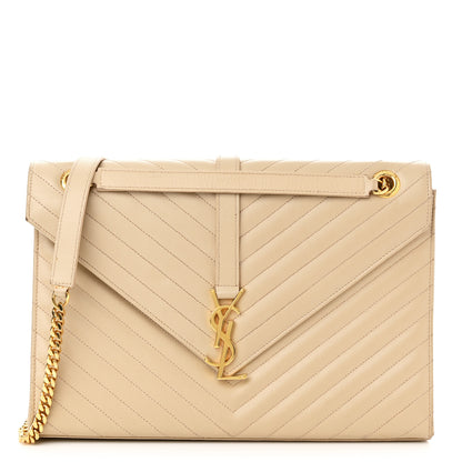 Saint Laurent Grain De Poudre Matelasse Chevron Large Monogram Satchel Dark Beige 1 of 13