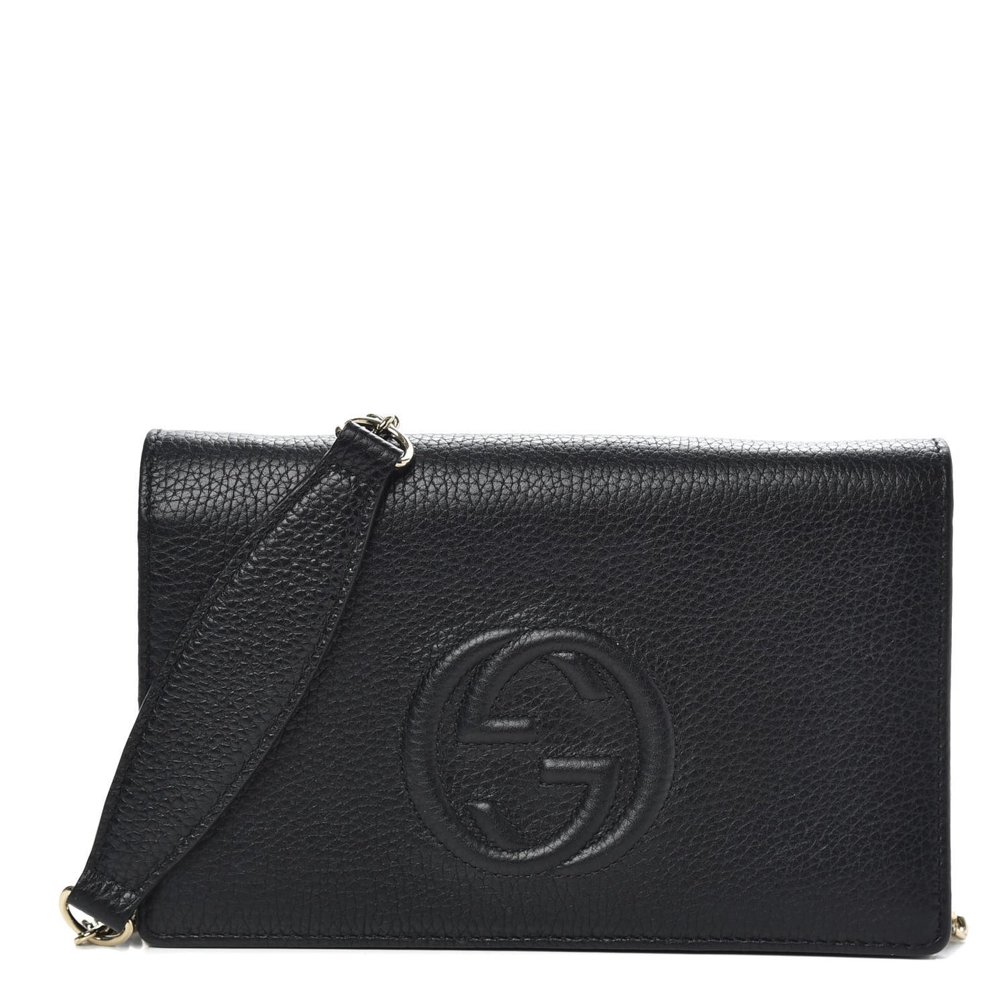 Pebbled Calfskin Soho Wallet on Chain Black