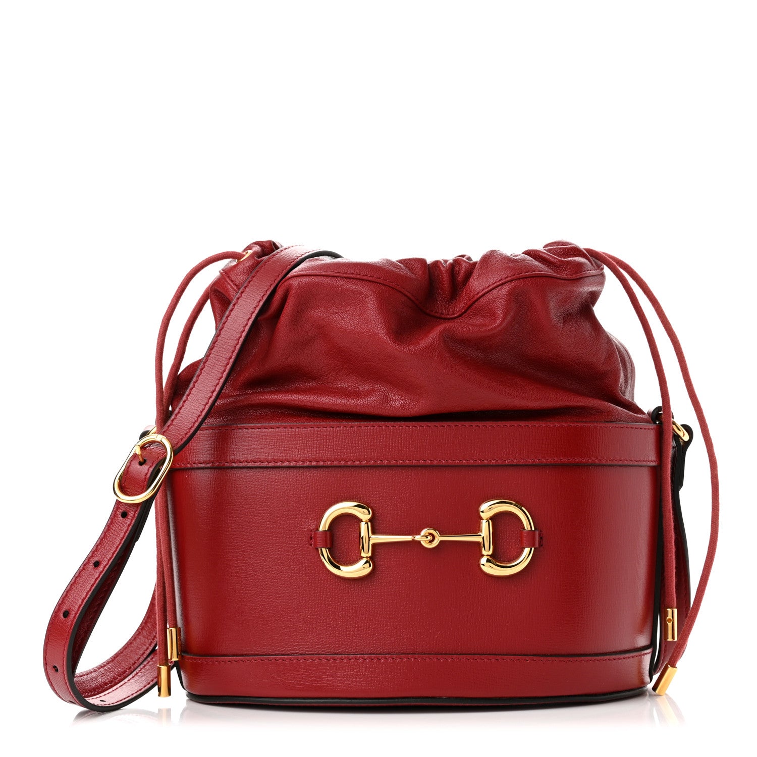 Gucci Azalea Sakai Calfskin Horsebit 1955 Drawstring Bucket Bag New Cherry Red 1 of 10