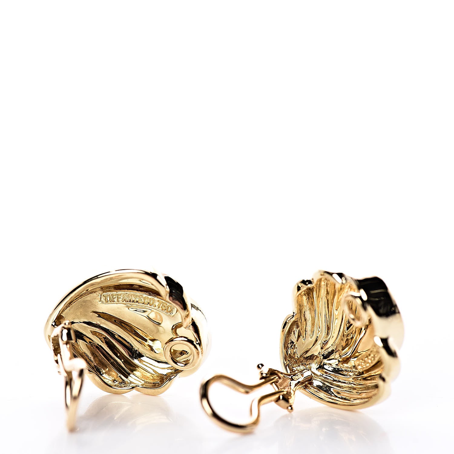Tiffany 18K Yellow Gold Shell Clip On Earrings 3 of 4