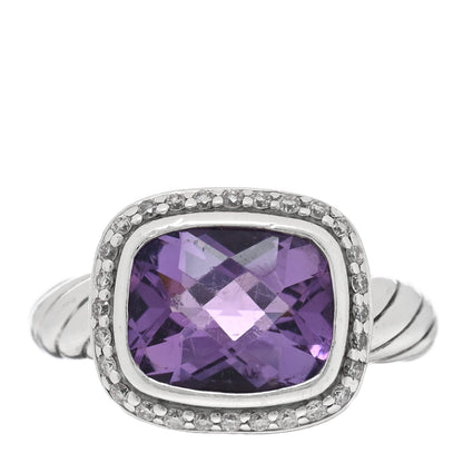 David Yurman Sterling Silver Diamond Amethyst 10mm Noblesse Ring 49 5 1 of 4