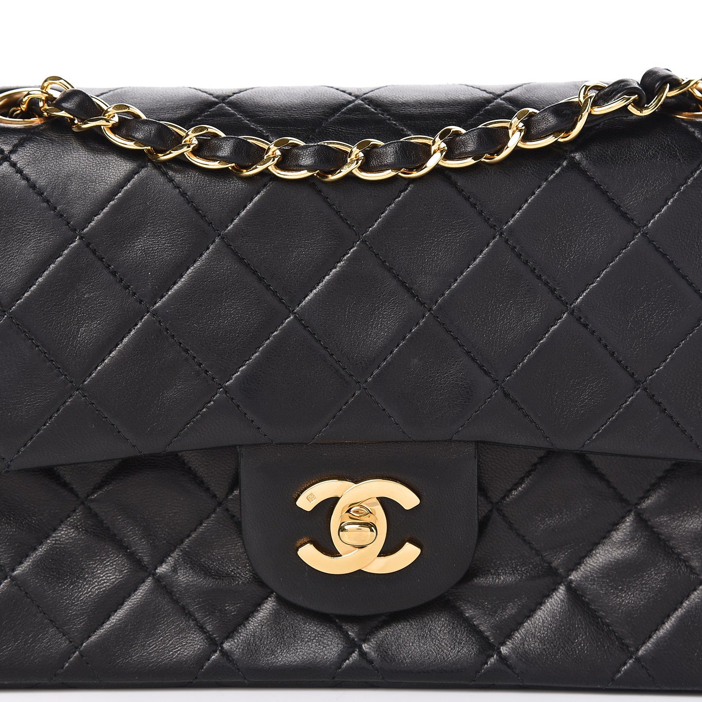 Lambskin Quilted Small Double Flap Black