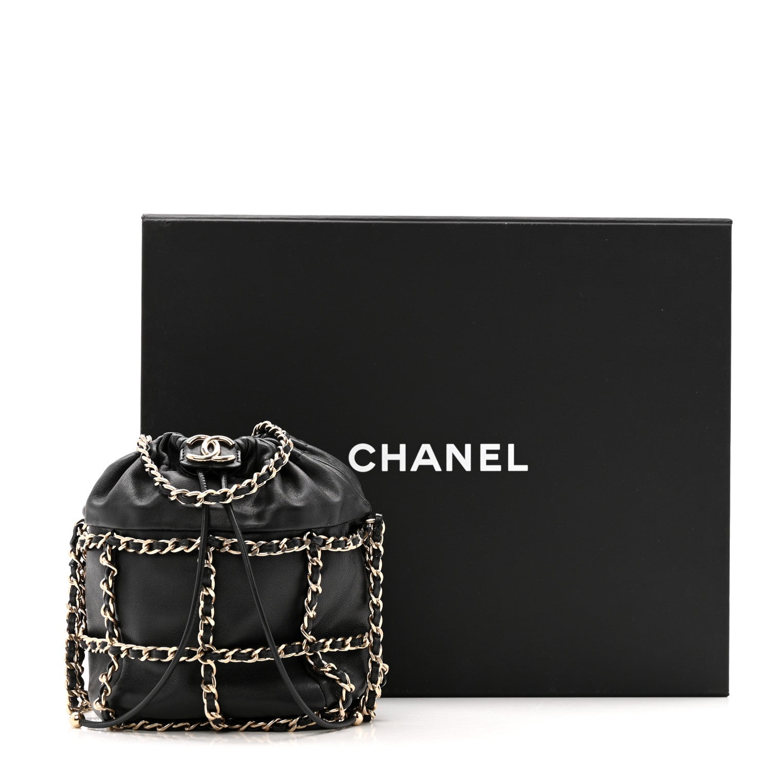 Chanel Lambskin Bucket Chain Drawstring Bag Black 13 of 13