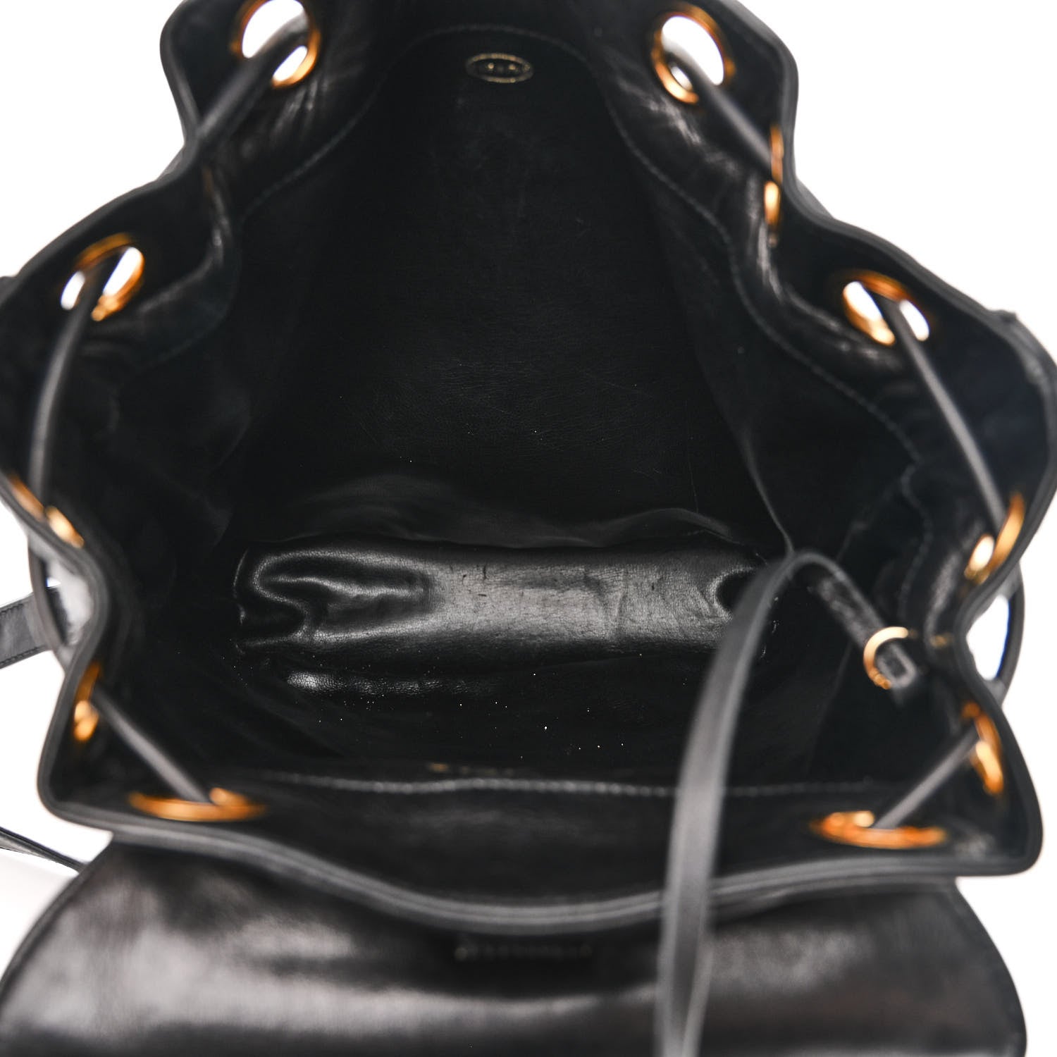 Chanel Lambskin Wool Quilted Drawstring Sling Backpack Black Grey 6 of 14