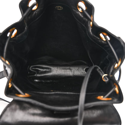 Chanel Lambskin Wool Quilted Drawstring Sling Backpack Black Grey 6 of 14