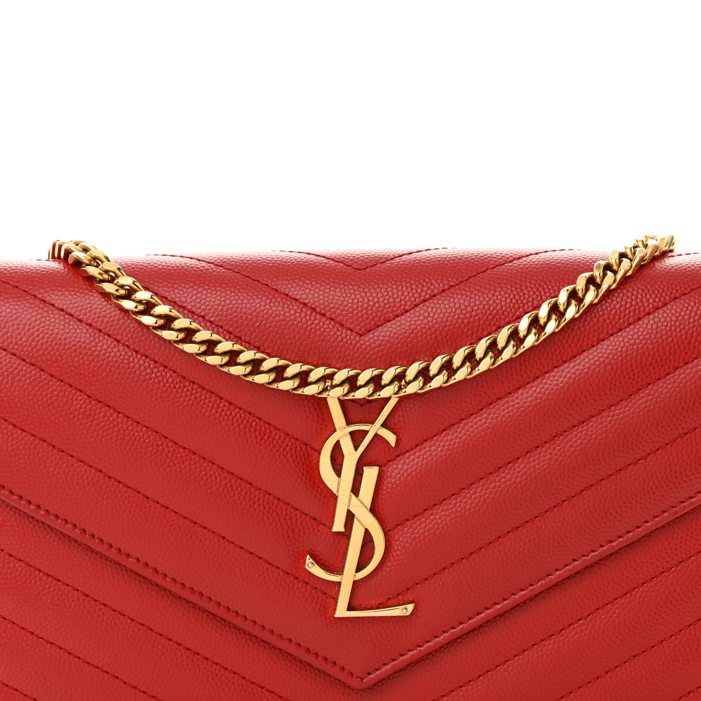 Grain De Poudre Matelasse Chevron Monogram Chain Wallet Red