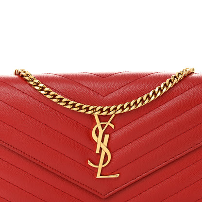 Saint Laurent Grain De Poudre Matelasse Chevron Monogram Chain Wallet Red 9 of 14